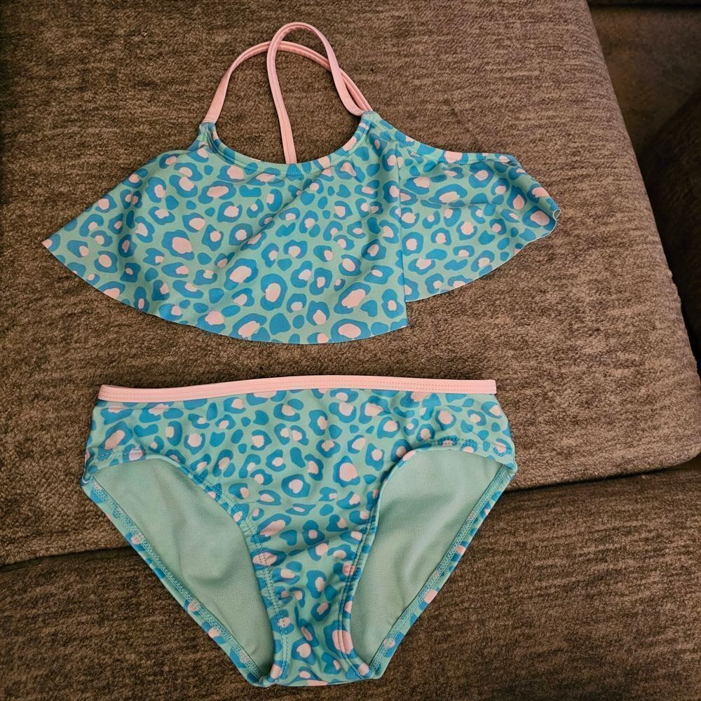 Cat & Jack Teal and Pink Leopard Bikini Set